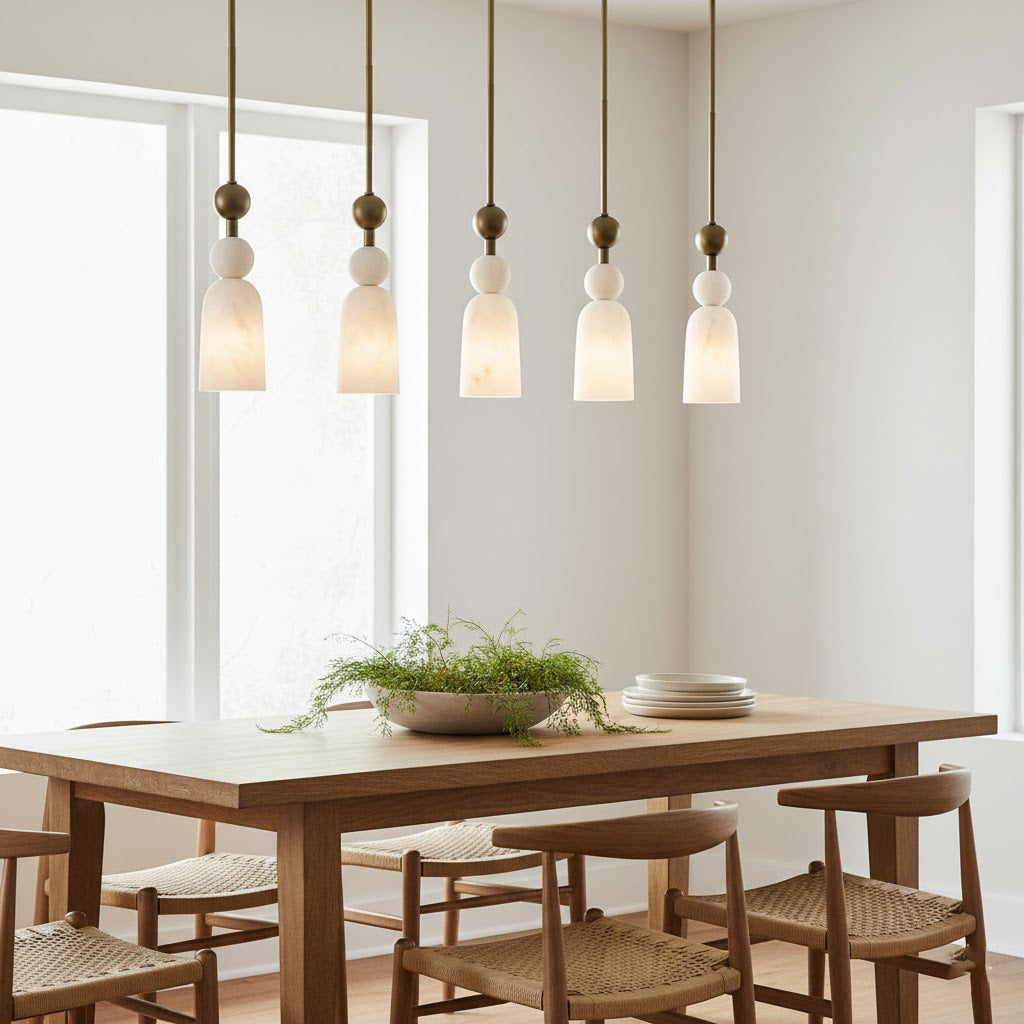 Flume Alabaster Pendant Lamp - Antique Brass & Marble Stone Luxury LED Light
