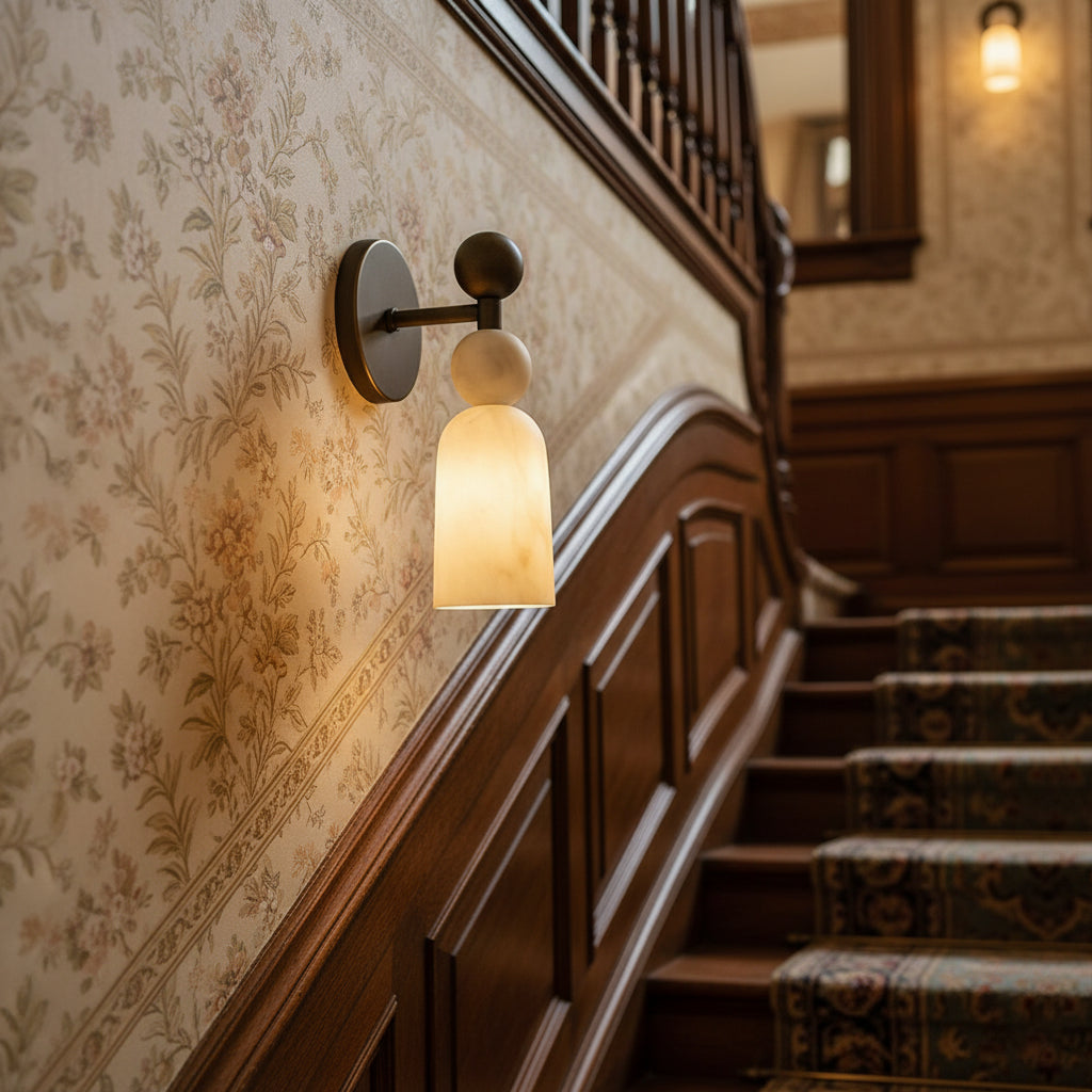 Flume Alabaster Wall Lamp - Vintage-Inspired Brass & Marble Sconce