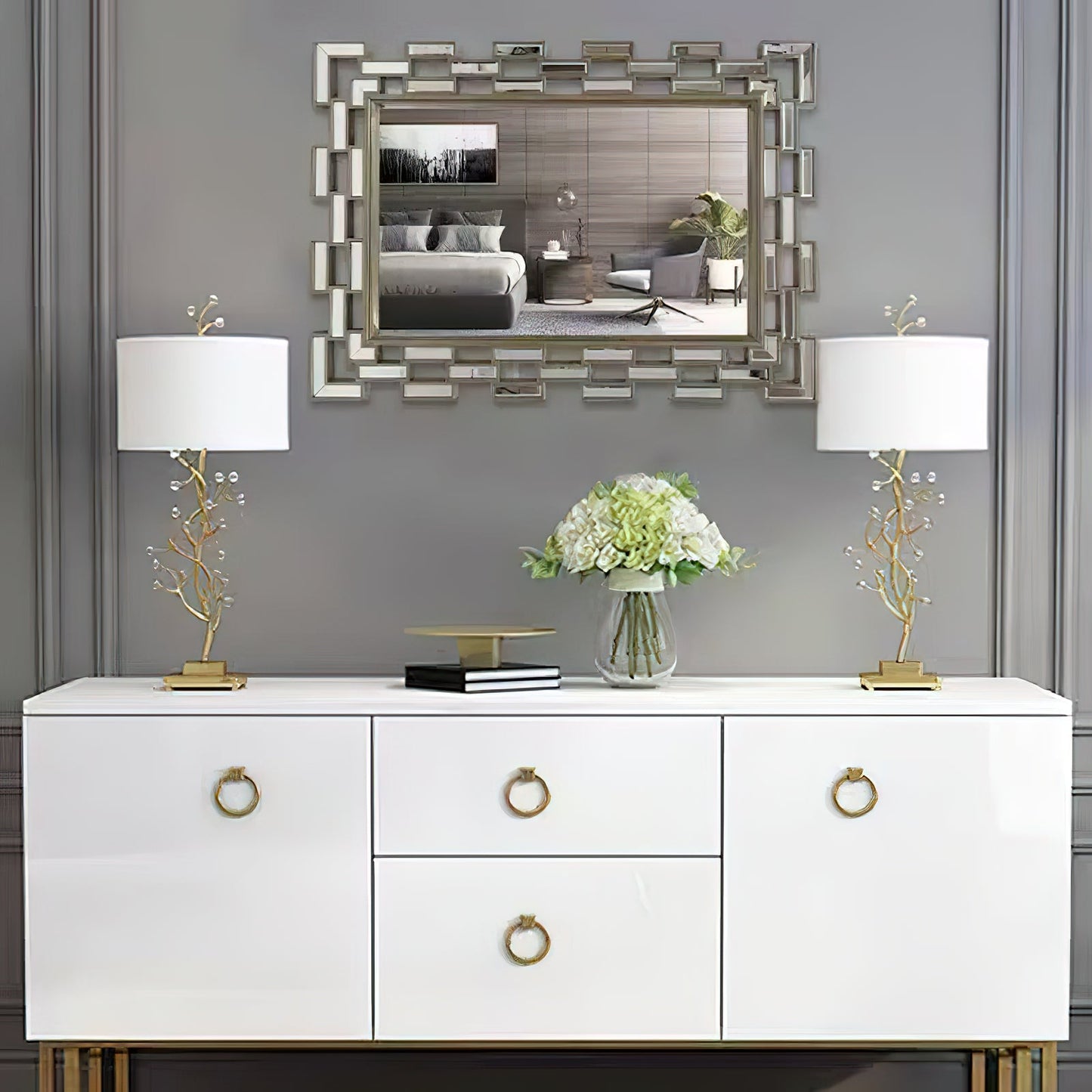 Foliage Table Lamp - Modern Brass Branch Light with Crystal Buds