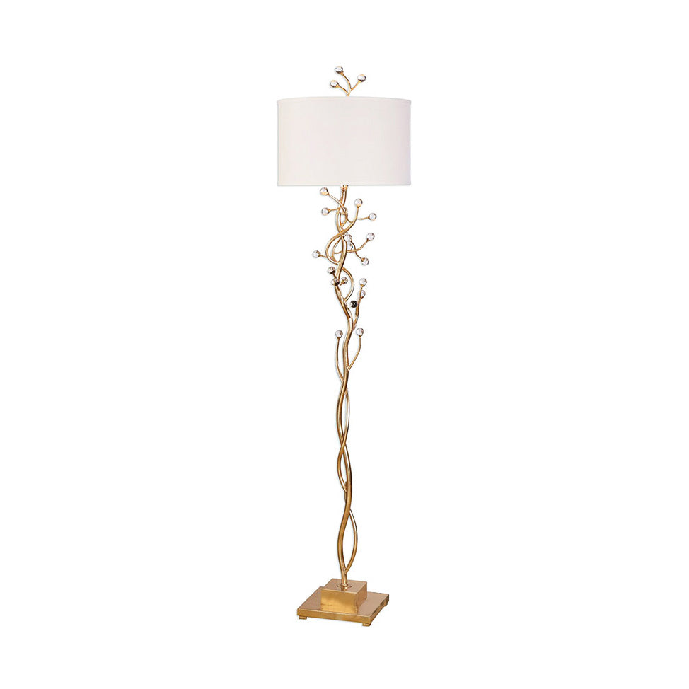 Foret Floor Lamp - Modern Brass Branch Light with Faceted Crystal Leaves