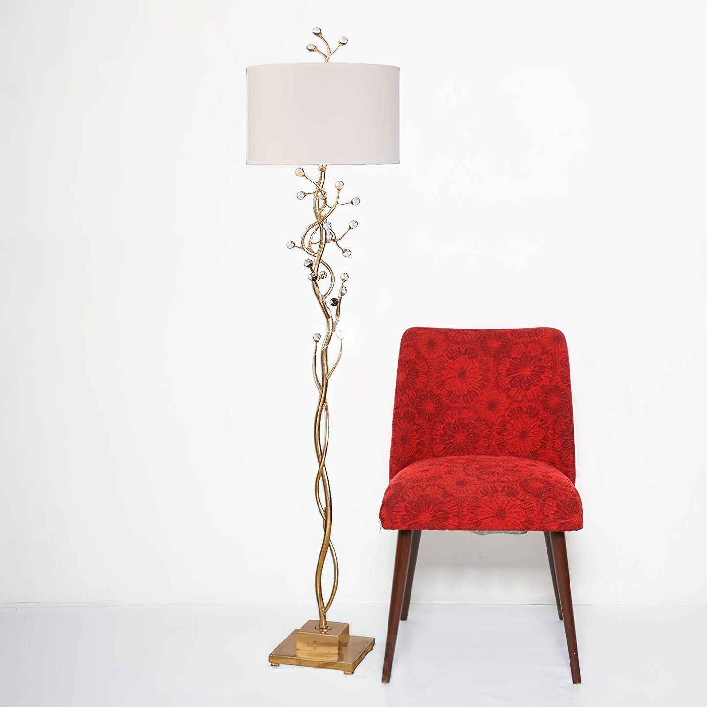 Foret Floor Lamp - Modern Brass Branch Light with Faceted Crystal Leaves
