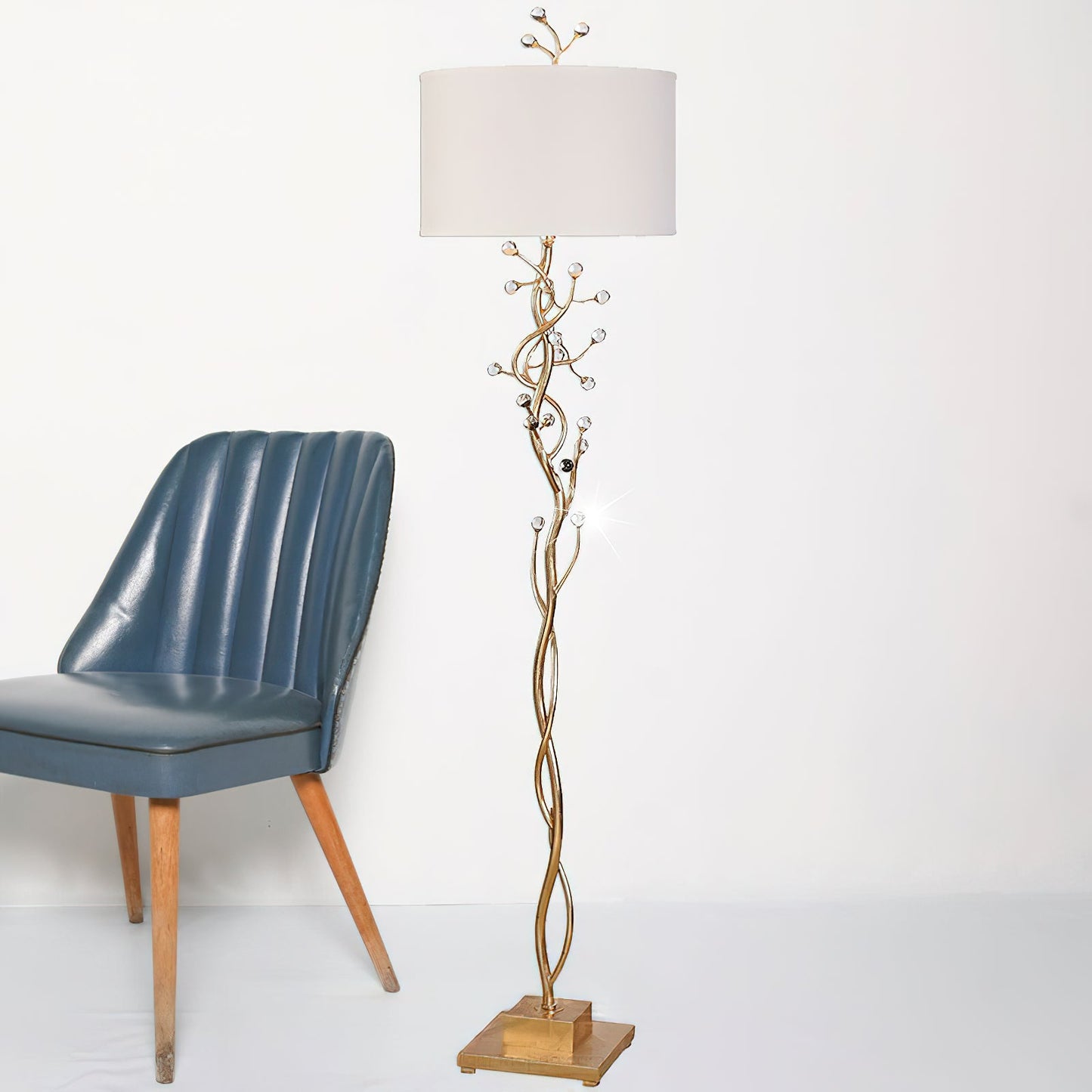 Foret Floor Lamp - Modern Brass Branch Light with Faceted Crystal Leaves