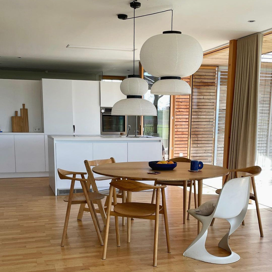 Formakami Pendant Lamp - Handcrafted Rice Paper & Black Oak Chandelier