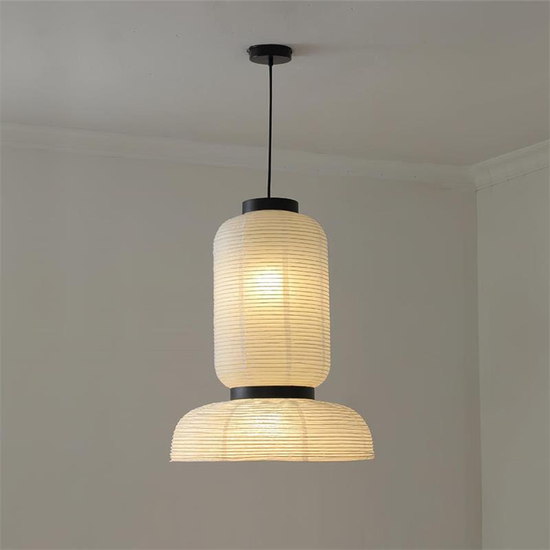 Formakami Pendant Lamp - Handcrafted Rice Paper & Black Oak Chandelier