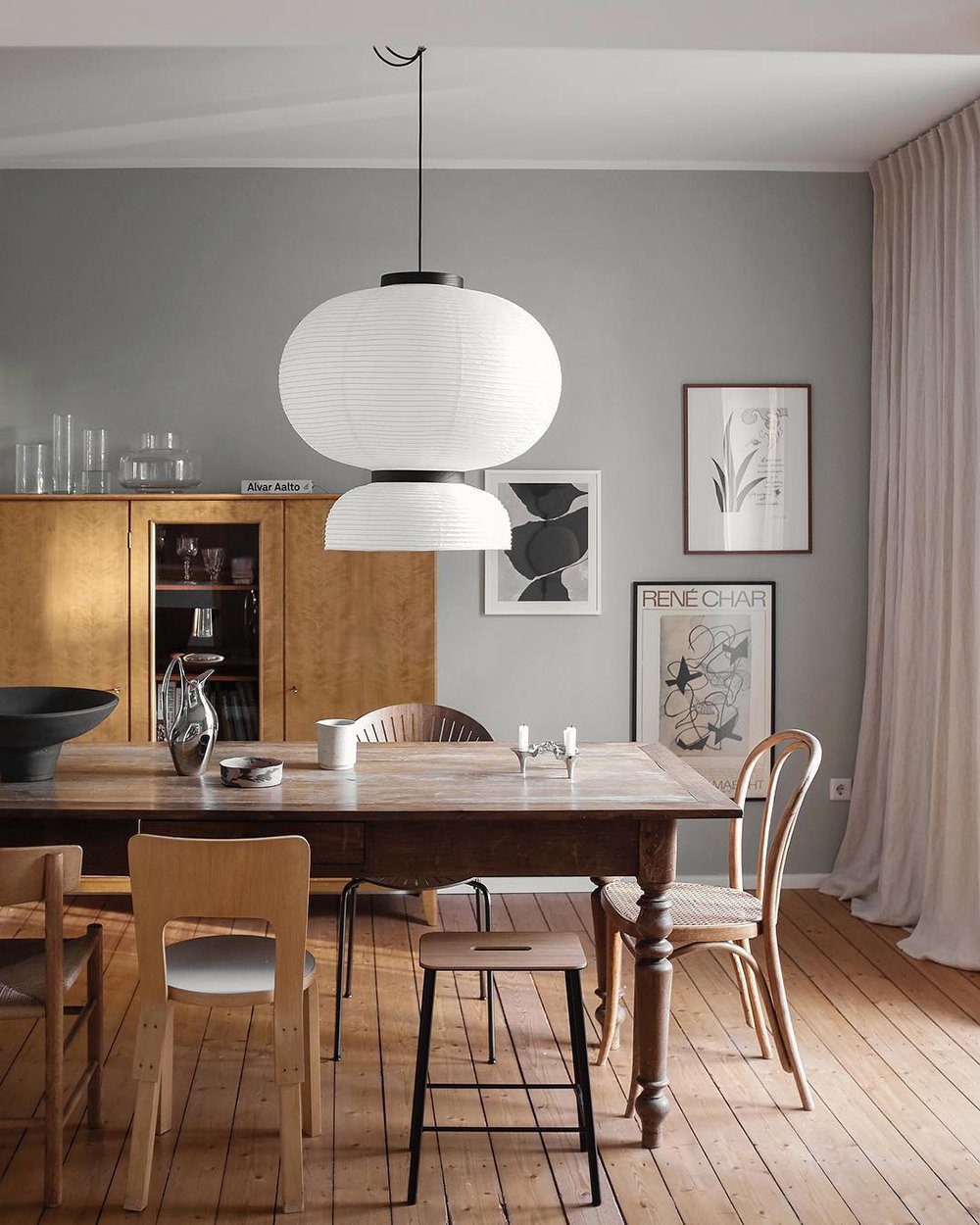 Formakami Pendant Lamp - Handcrafted Rice Paper & Black Oak Chandelier