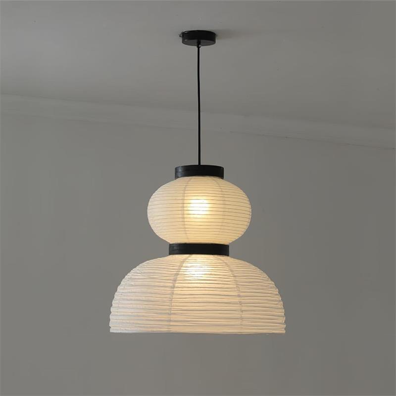 Formakami Pendant Lamp - Handcrafted Rice Paper & Black Oak Chandelier