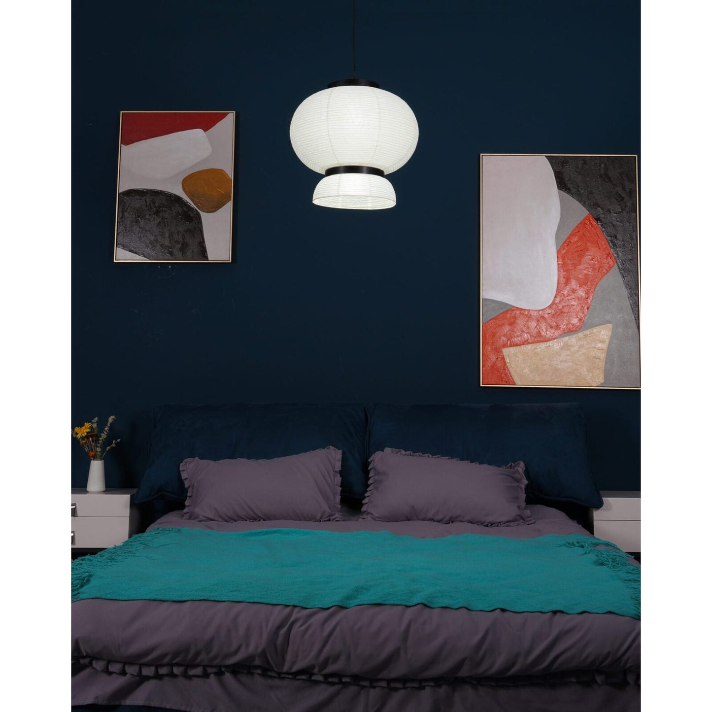 Formakami Pendant Lamp - Handcrafted Rice Paper & Black Oak Chandelier