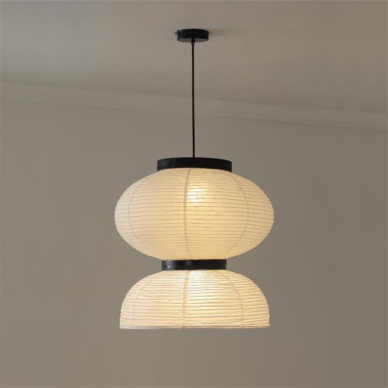 Formakami Pendant Lamp - Handcrafted Rice Paper & Black Oak Chandelier