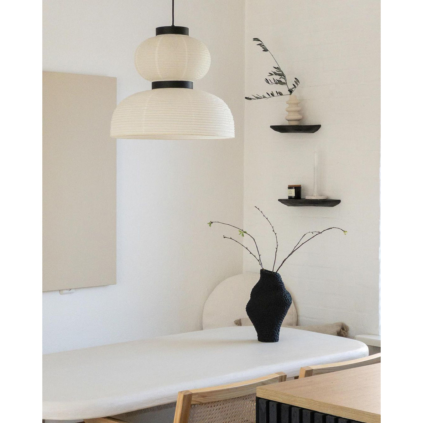 Formakami Pendant Lamp - Handcrafted Rice Paper & Black Oak Chandelier