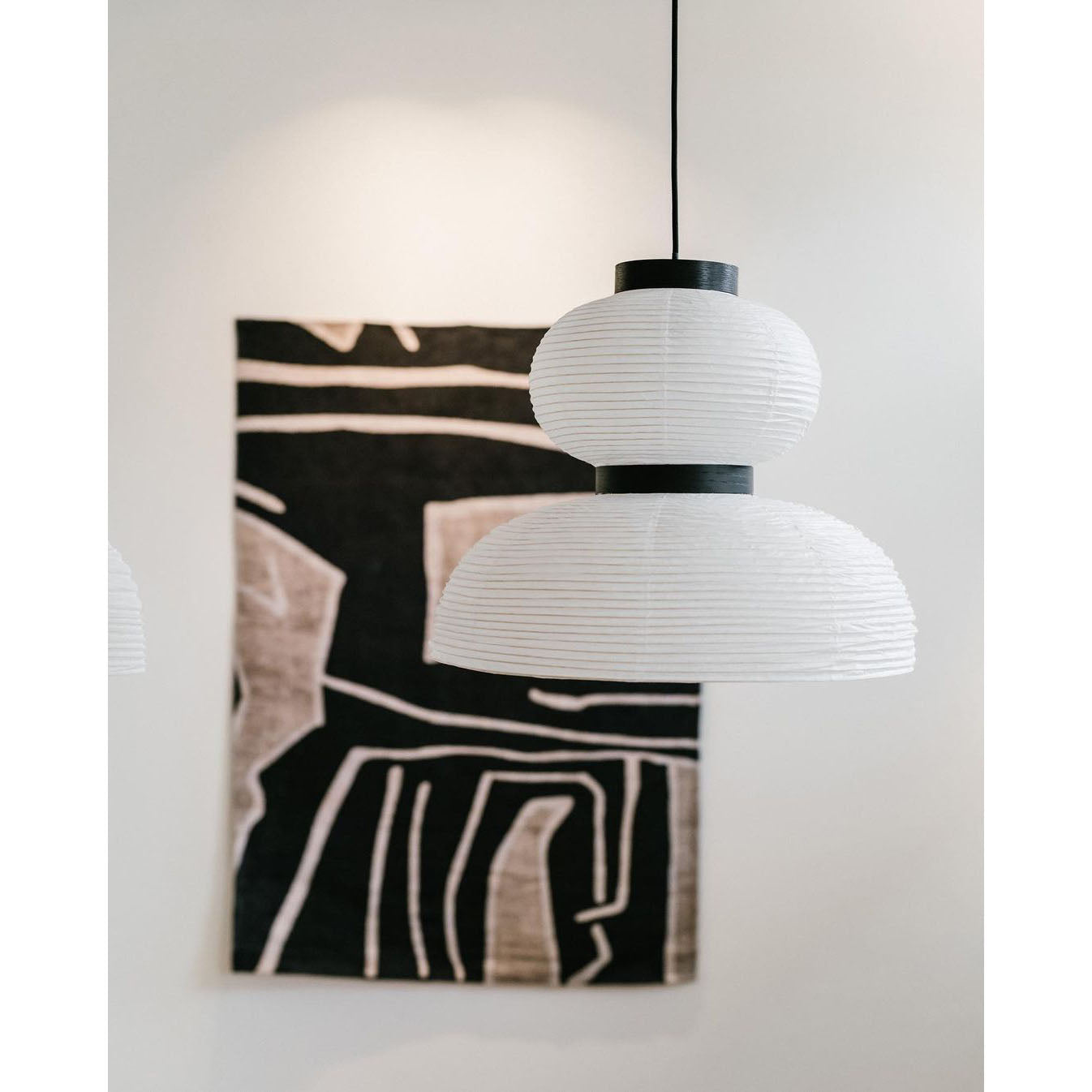 Formakami Pendant Lamp - Handcrafted Rice Paper & Black Oak Chandelier