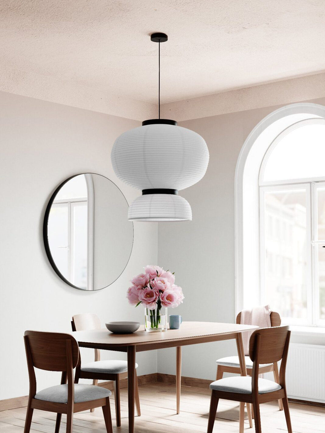 Formakami Pendant Lamp - Handcrafted Rice Paper & Black Oak Chandelier