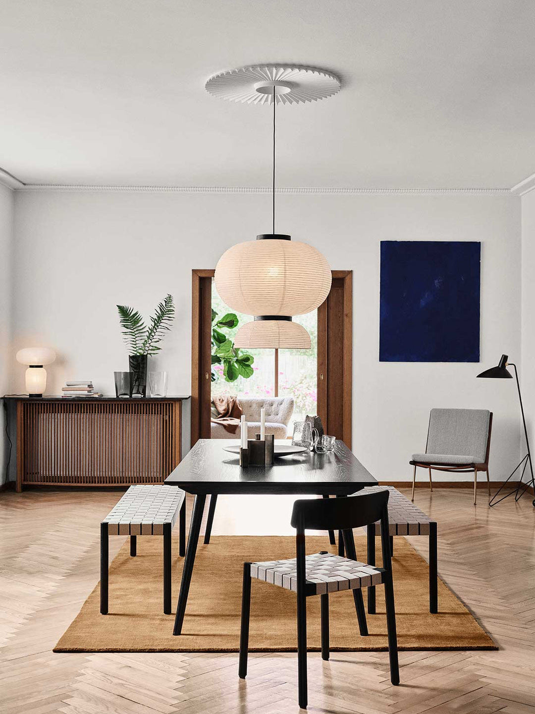 Formakami Pendant Lamp - Handcrafted Rice Paper & Black Oak Chandelier