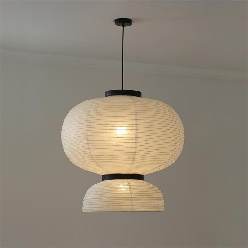 Formakami Pendant Lamp - Handcrafted Rice Paper & Black Oak Chandelier