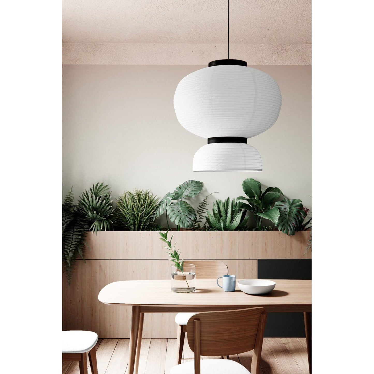 Formakami Pendant Lamp - Handcrafted Rice Paper & Black Oak Chandelier
