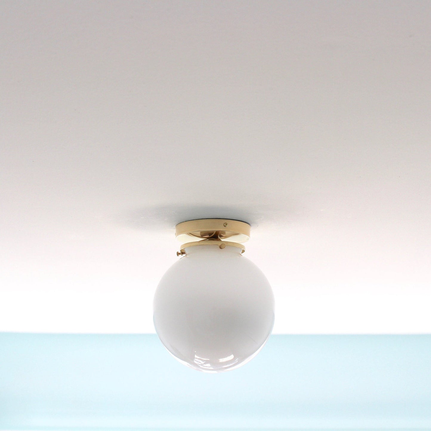 Foster Glass Ceiling Lamp - Modern Brass Flush Mount with White Globe Shade