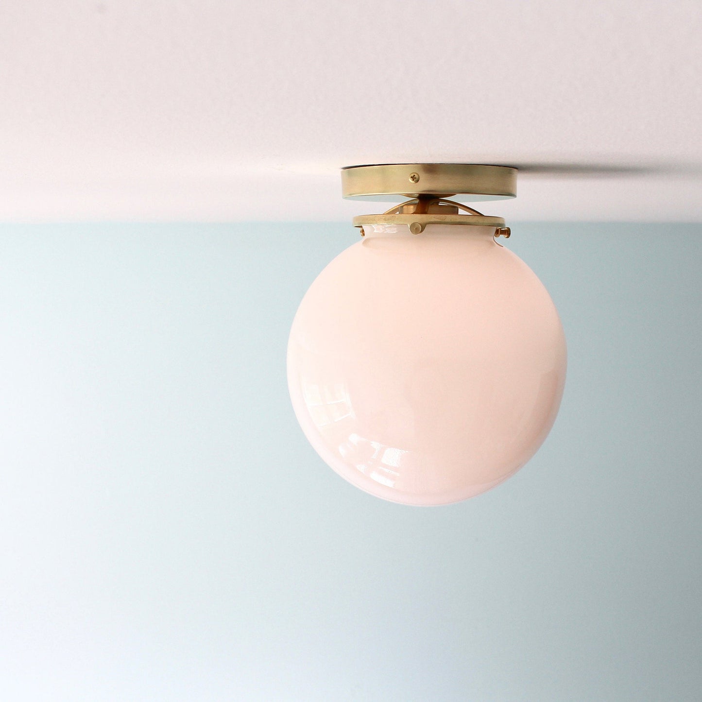 Foster Glass Ceiling Lamp - Modern Brass Flush Mount with White Globe Shade