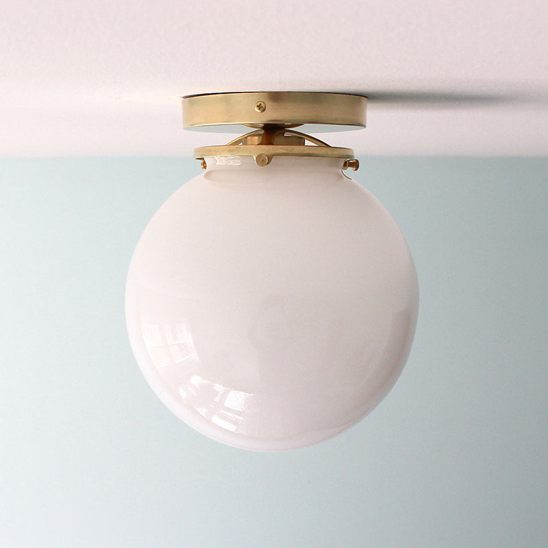 Foster Glass Ceiling Lamp - Modern Brass Flush Mount with White Globe Shade