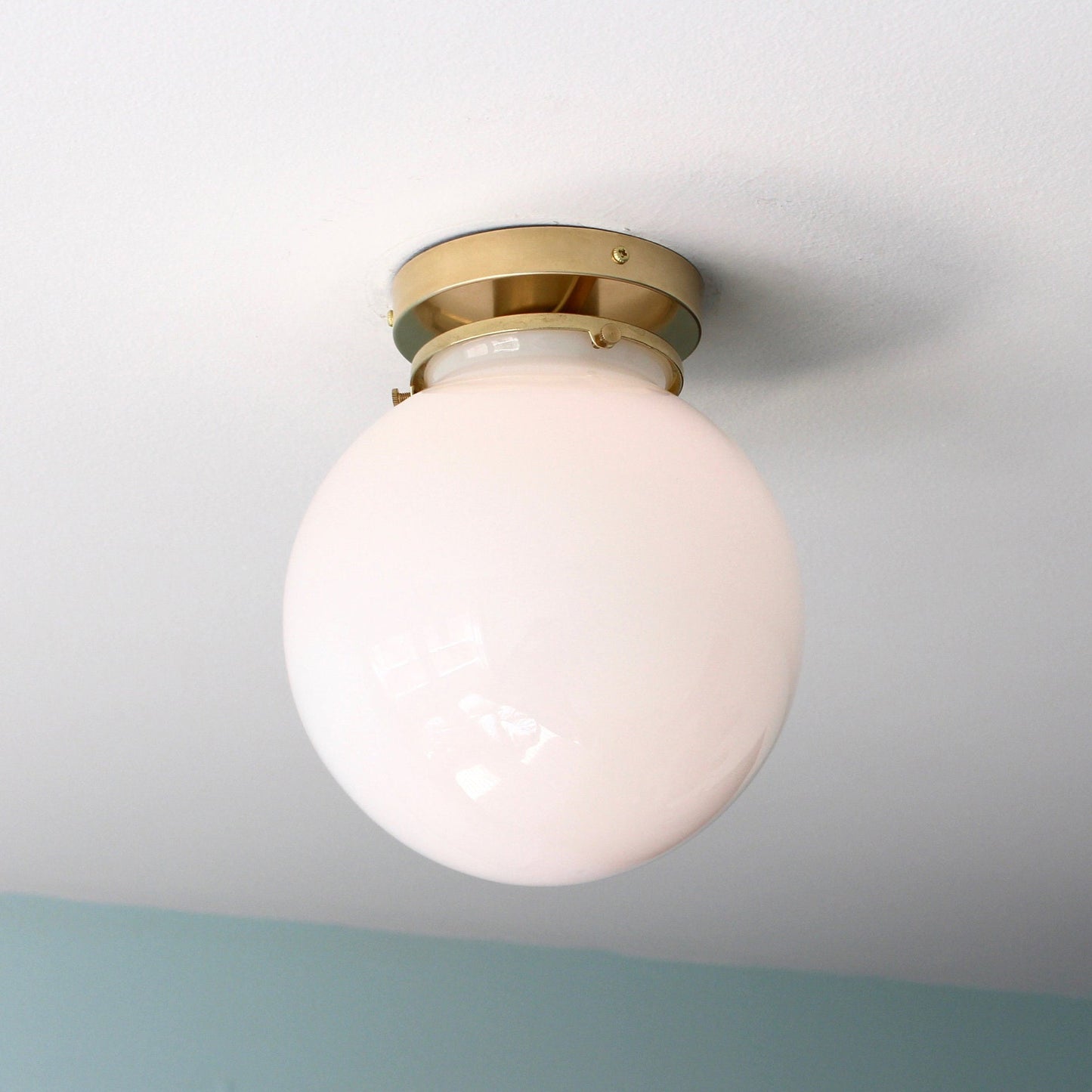 Foster Glass Ceiling Lamp - Modern Brass Flush Mount with White Globe Shade