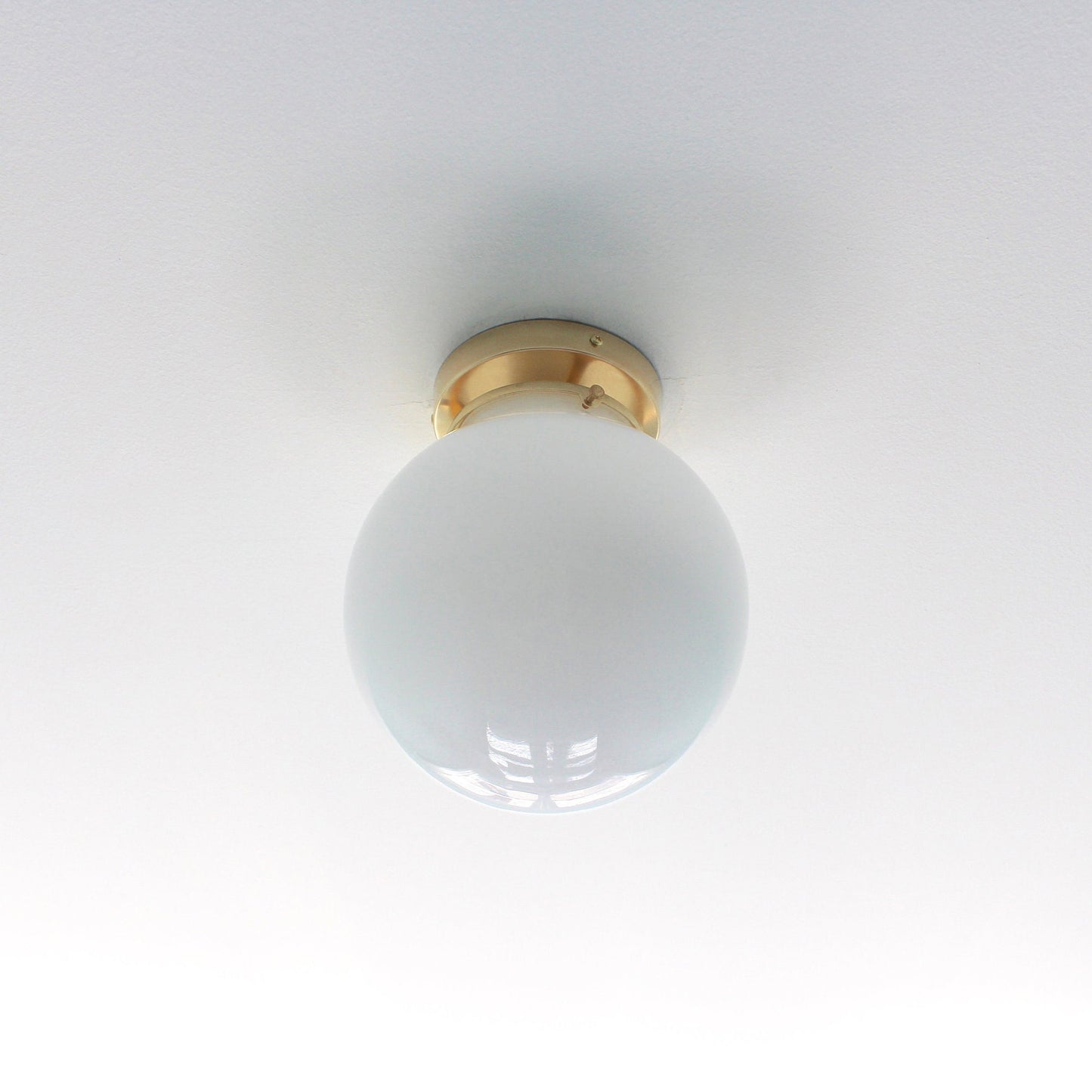 Foster Glass Ceiling Lamp - Modern Brass Flush Mount with White Globe Shade
