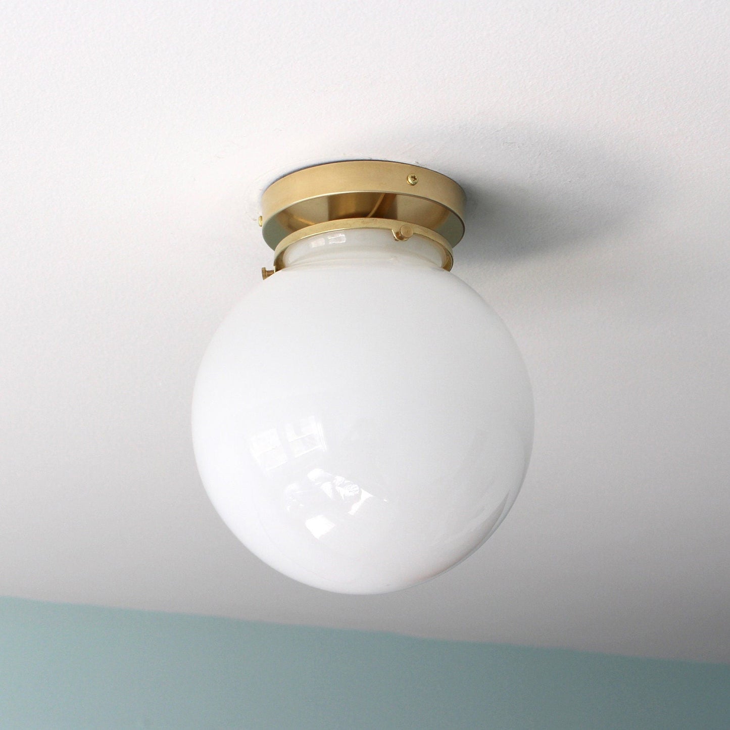 Foster Glass Ceiling Lamp - Modern Brass Flush Mount with White Globe Shade