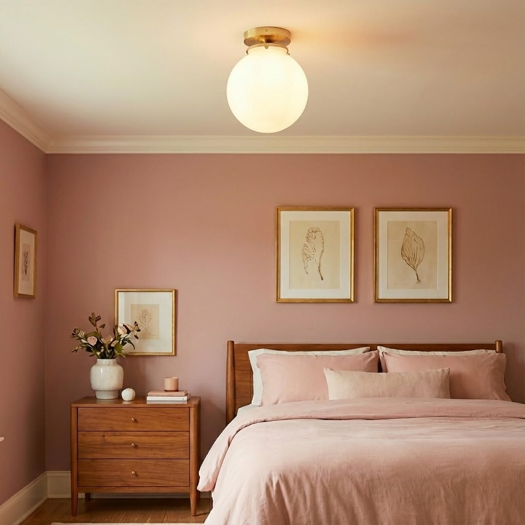 Foster Glass Ceiling Lamp - Modern Brass Flush Mount with White Globe Shade