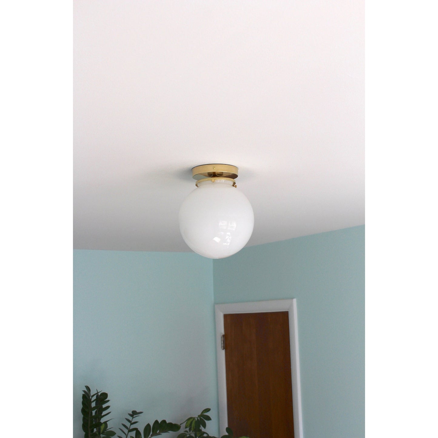 Foster Glass Ceiling Lamp - Modern Brass Flush Mount with White Globe Shade