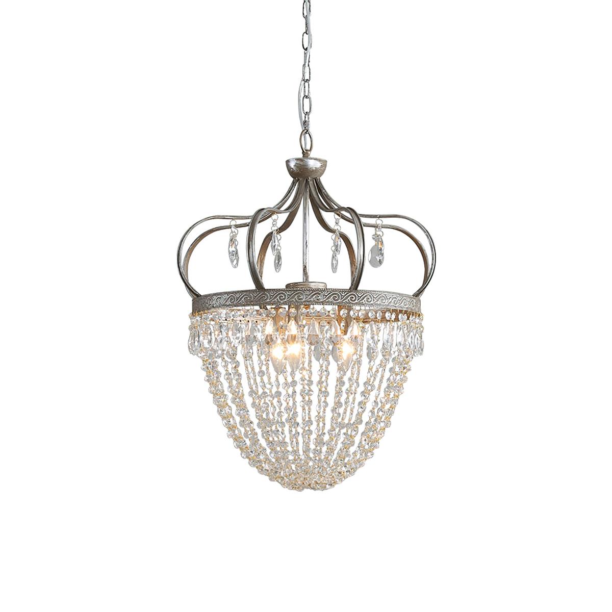 Abella Tear Drop Chandelier – Prismatic Crystal Icicle & Wrought Iron Crown Chandelier