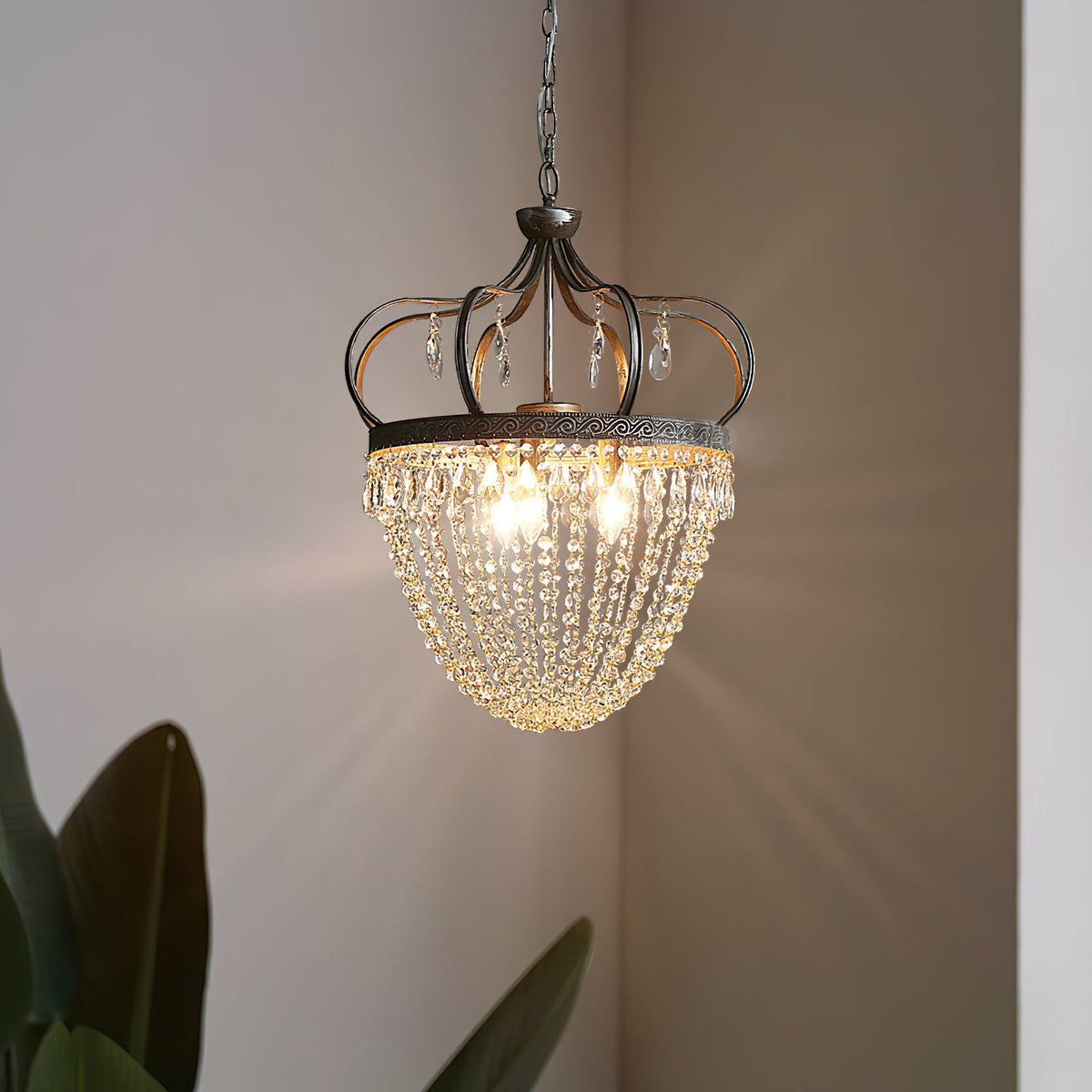 Abella Tear Drop Chandelier – Prismatic Crystal Icicle & Wrought Iron Crown Chandelier