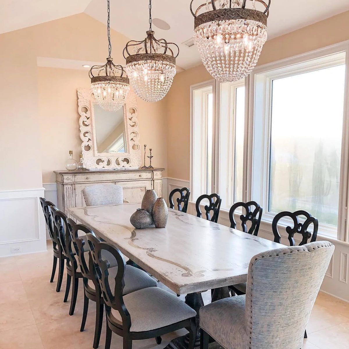 Abella Tear Drop Chandelier – Prismatic Crystal Icicle & Wrought Iron Crown Chandelier