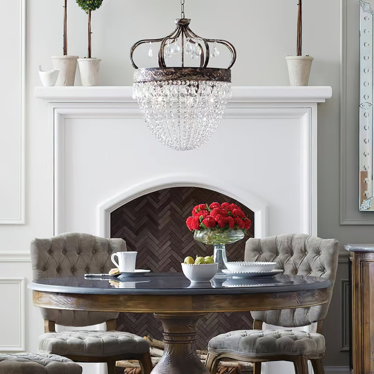 Abella Tear Drop Chandelier – Prismatic Crystal Icicle & Wrought Iron Crown Chandelier