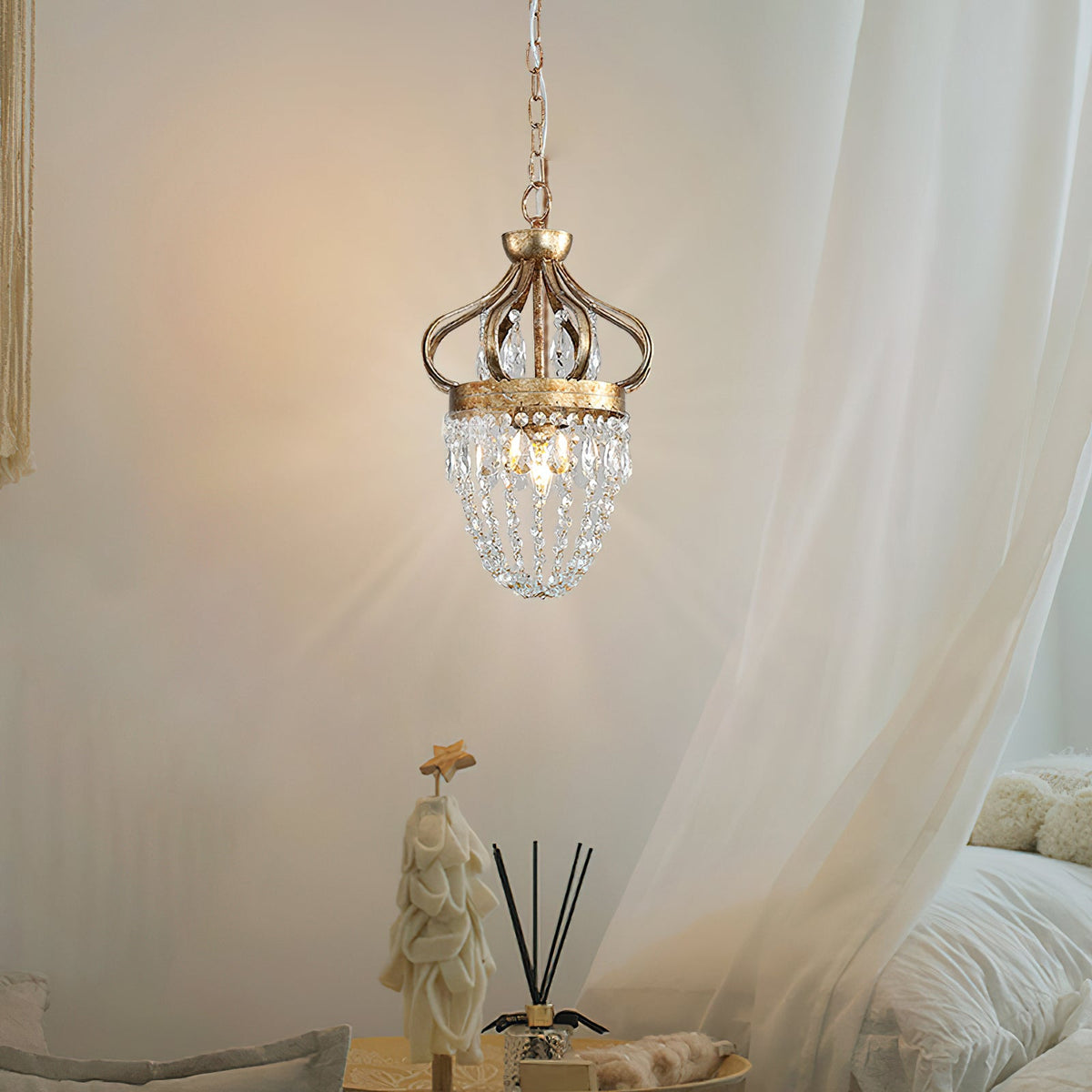 Abella Tear Drop Chandelier – Prismatic Crystal Icicle & Wrought Iron Crown Chandelier