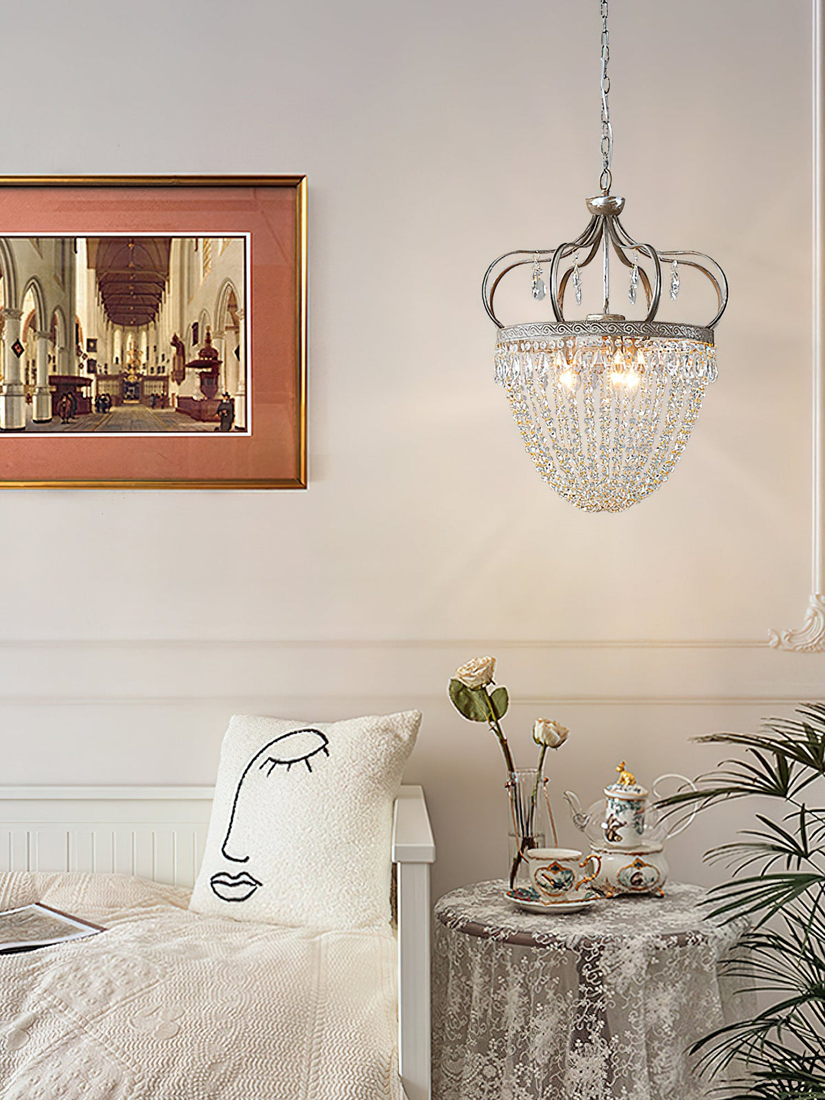 Abella Tear Drop Chandelier – Prismatic Crystal Icicle & Wrought Iron Crown Chandelier