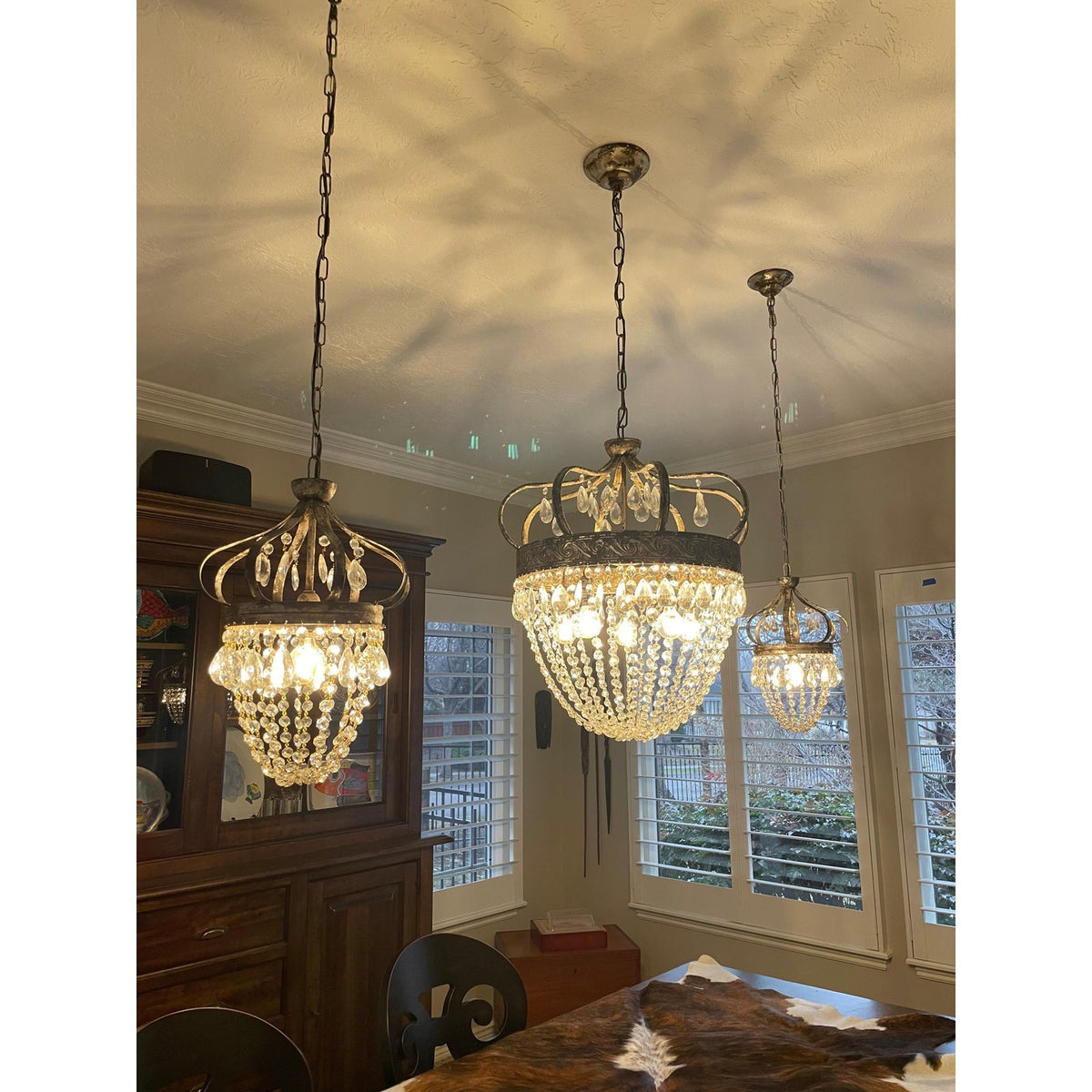 Abella Tear Drop Chandelier – Prismatic Crystal Icicle & Wrought Iron Crown Chandelier