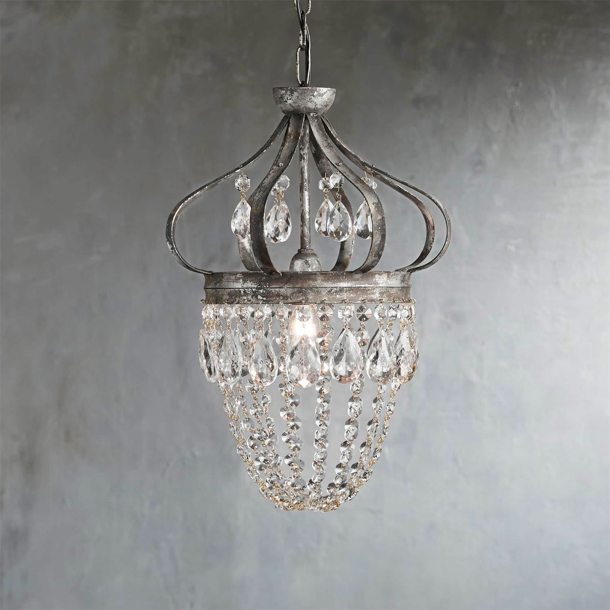 Abella Tear Drop Chandelier – Prismatic Crystal Icicle & Wrought Iron Crown Chandelier