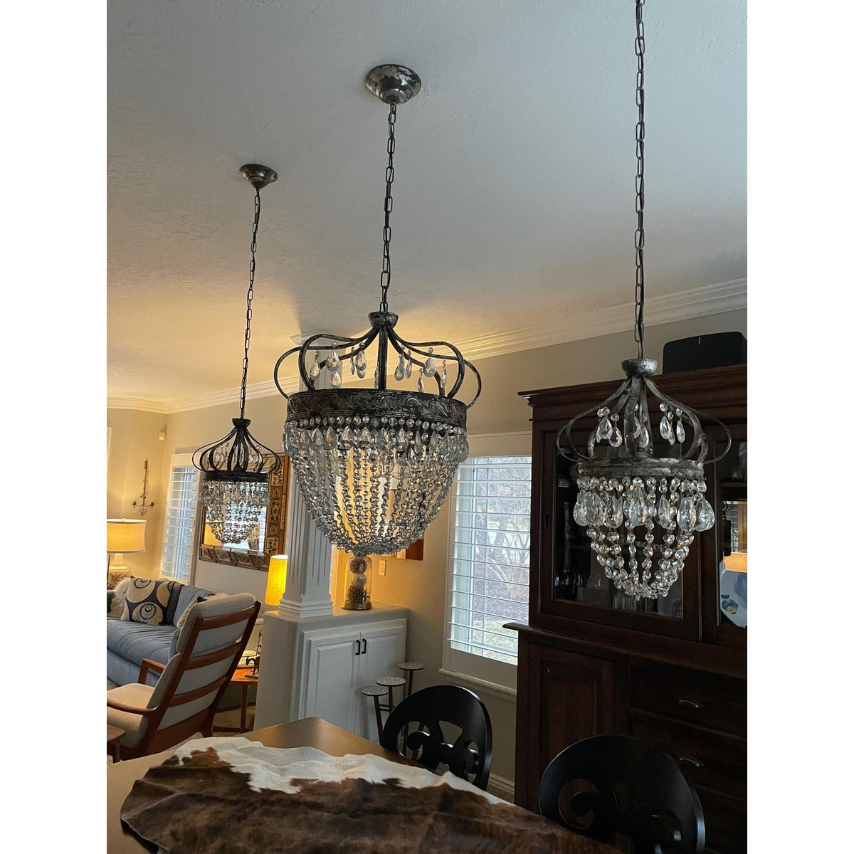 Abella Tear Drop Chandelier – Prismatic Crystal Icicle & Wrought Iron Crown Chandelier