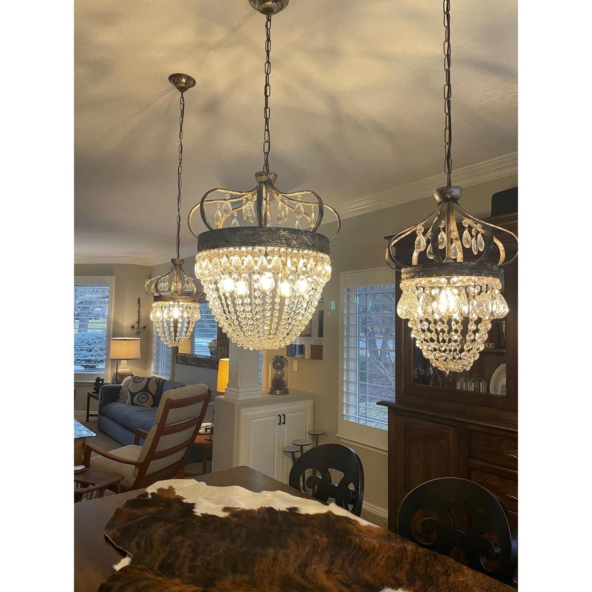 Abella Tear Drop Chandelier – Prismatic Crystal Icicle & Wrought Iron Crown Chandelier