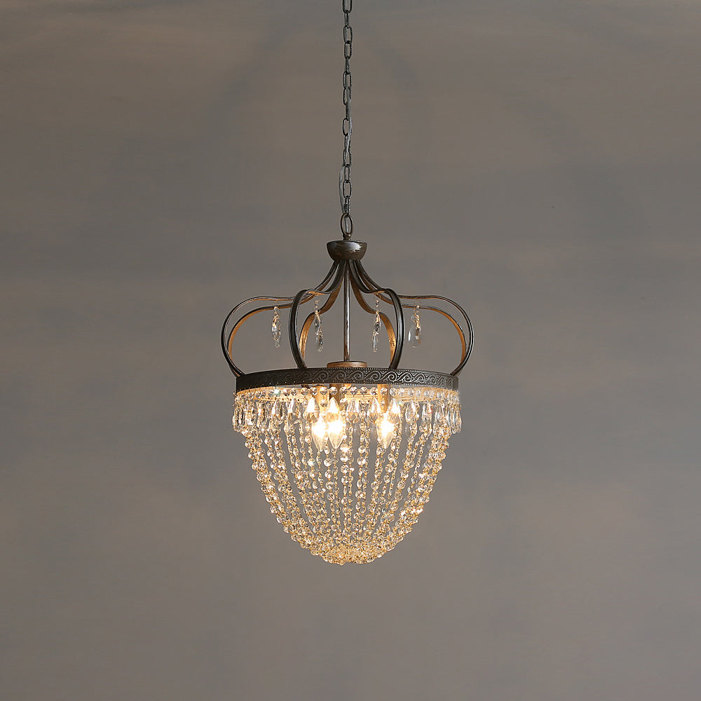 Abella Tear Drop Chandelier – Prismatic Crystal Icicle & Wrought Iron Crown Chandelier