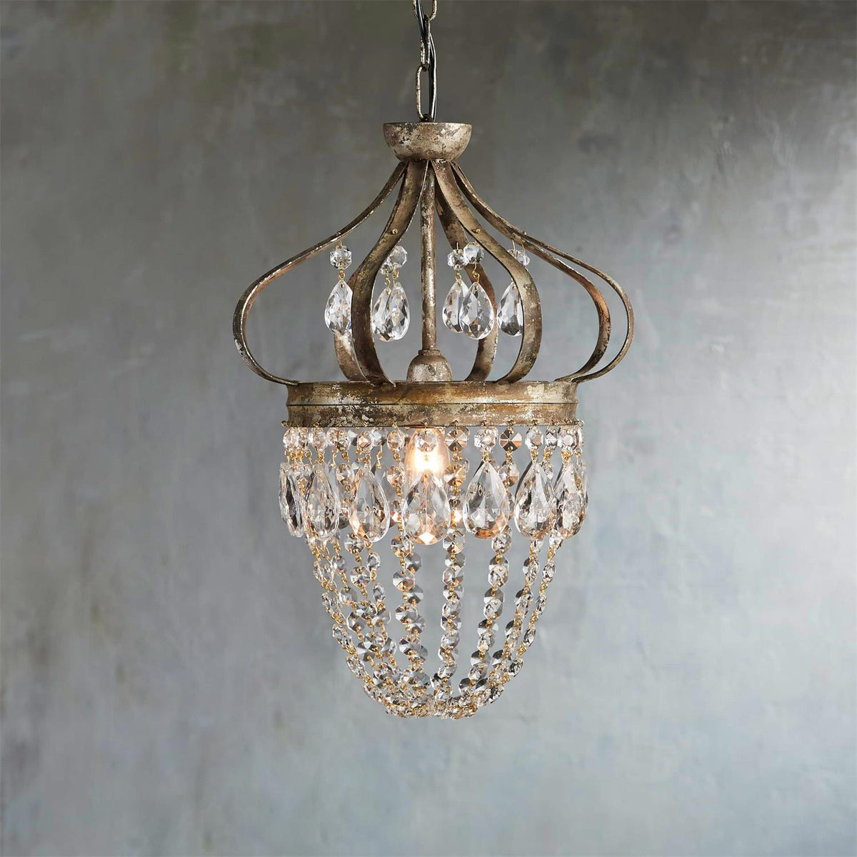 Abella Tear Drop Chandelier – Prismatic Crystal Icicle & Wrought Iron Crown Chandelier