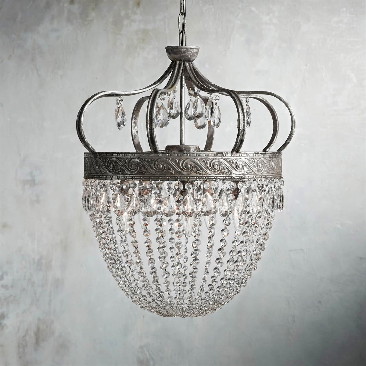 Abella Tear Drop Chandelier – Prismatic Crystal Icicle & Wrought Iron Crown Chandelier