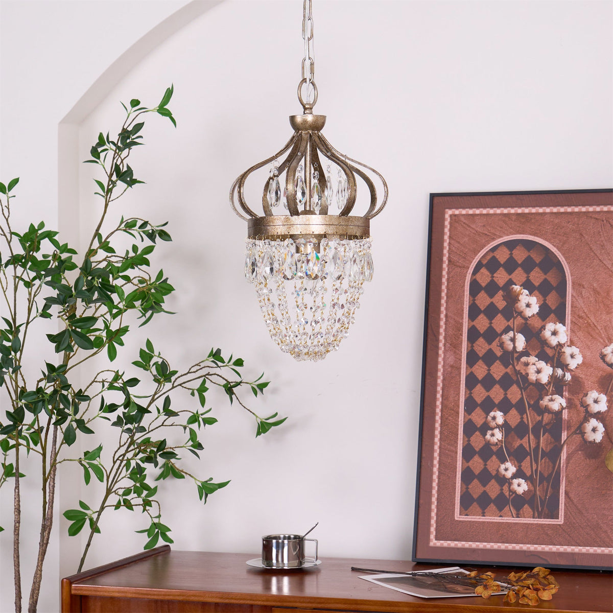 Abella Tear Drop Chandelier – Prismatic Crystal Icicle & Wrought Iron Crown Chandelier