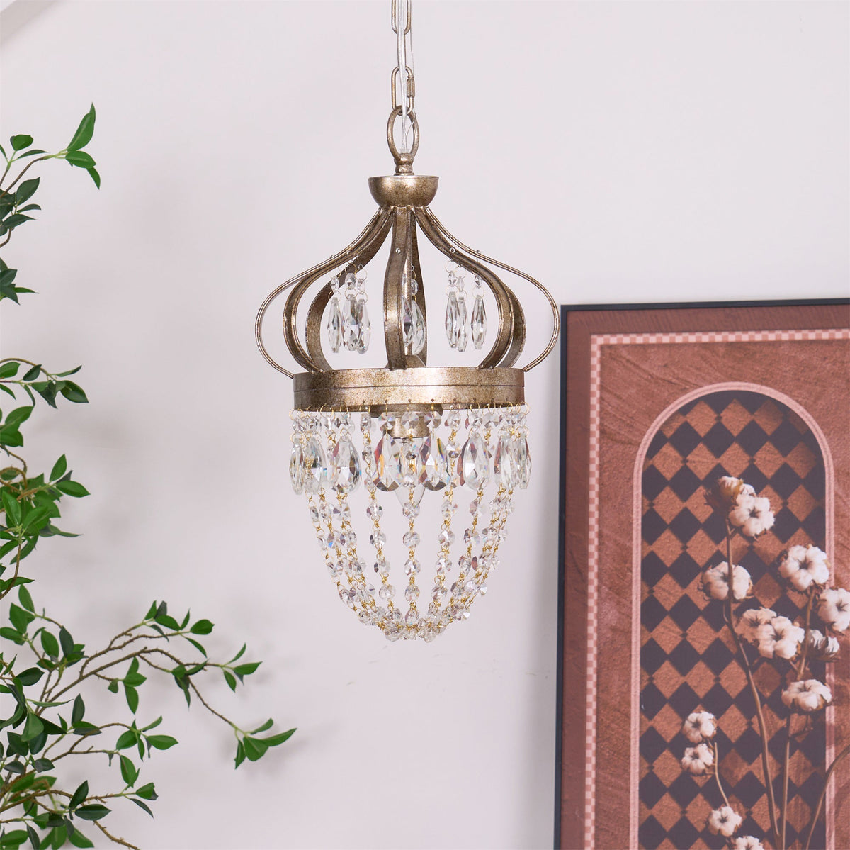 Abella Tear Drop Chandelier – Prismatic Crystal Icicle & Wrought Iron Crown Chandelier