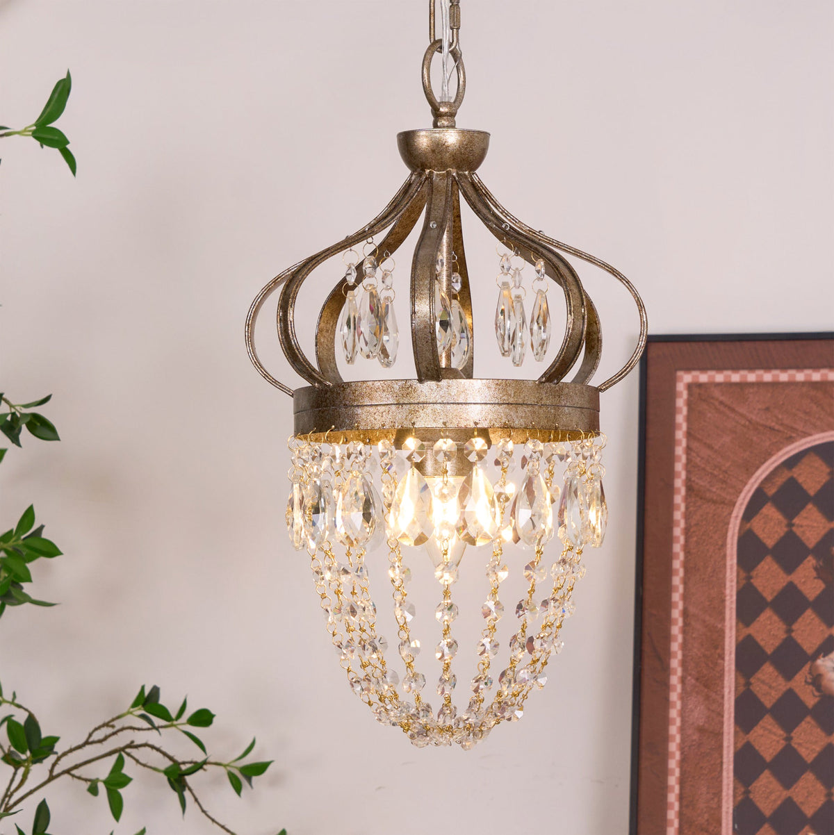 Abella Tear Drop Chandelier – Prismatic Crystal Icicle & Wrought Iron Crown Chandelier