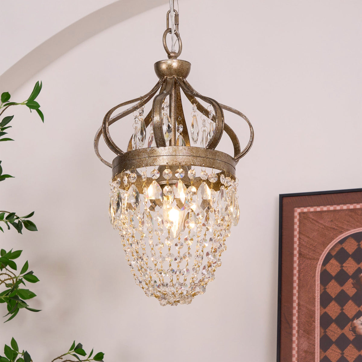 Abella Tear Drop Chandelier – Prismatic Crystal Icicle & Wrought Iron Crown Chandelier