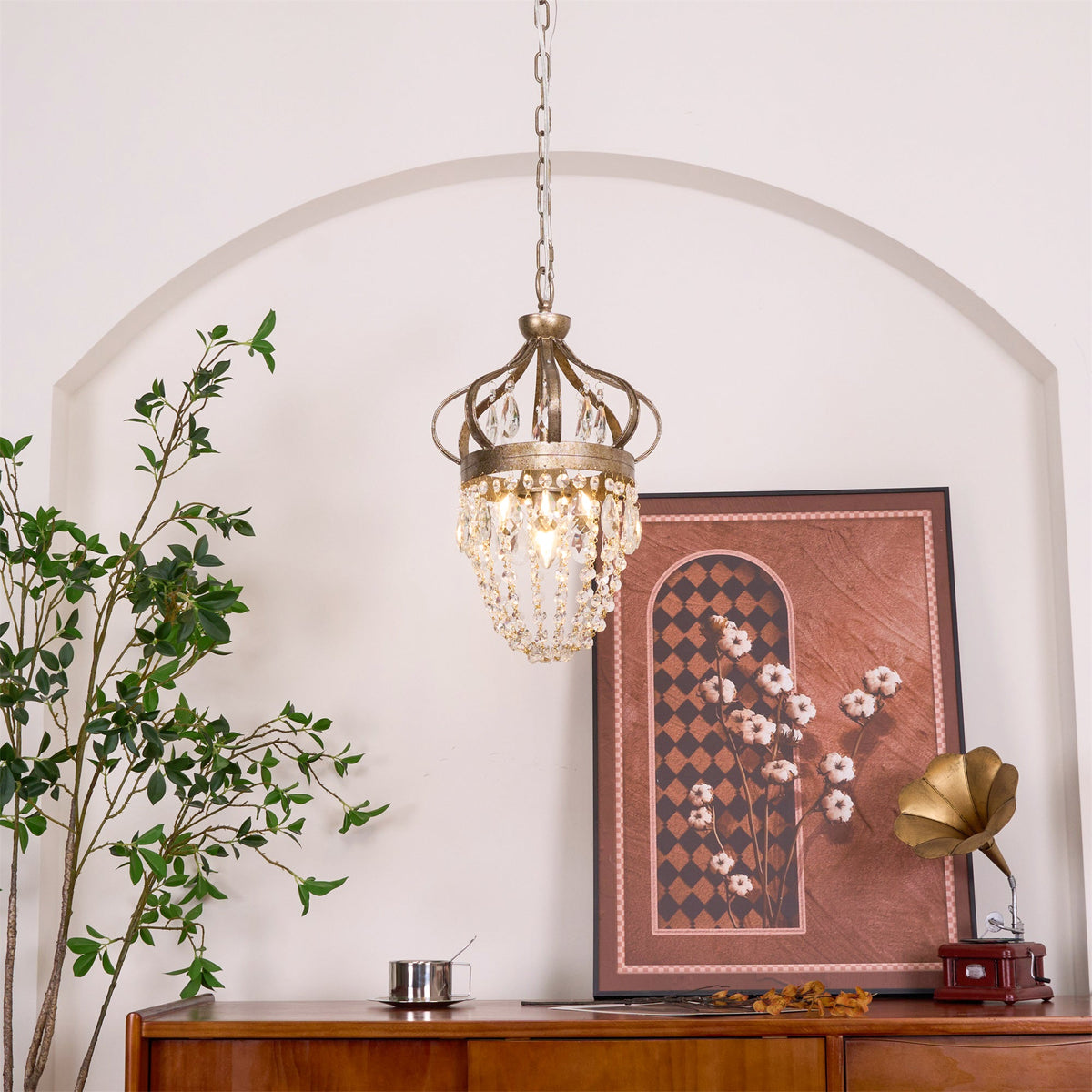 Abella Tear Drop Chandelier – Prismatic Crystal Icicle & Wrought Iron Crown Chandelier