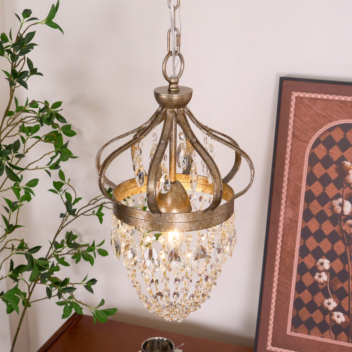 Abella Tear Drop Chandelier – Prismatic Crystal Icicle & Wrought Iron Crown Chandelier