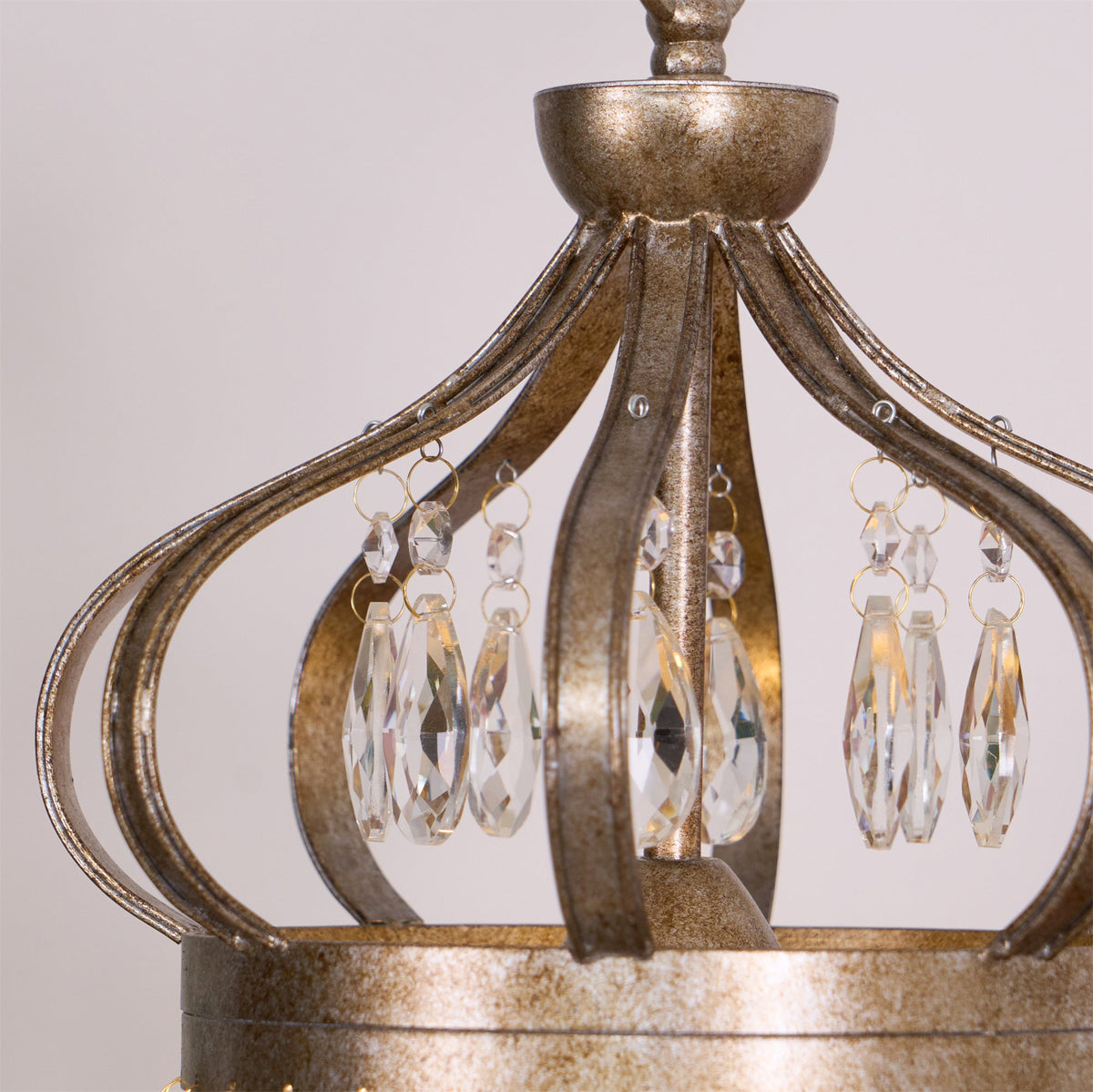 Abella Tear Drop Chandelier – Prismatic Crystal Icicle & Wrought Iron Crown Chandelier