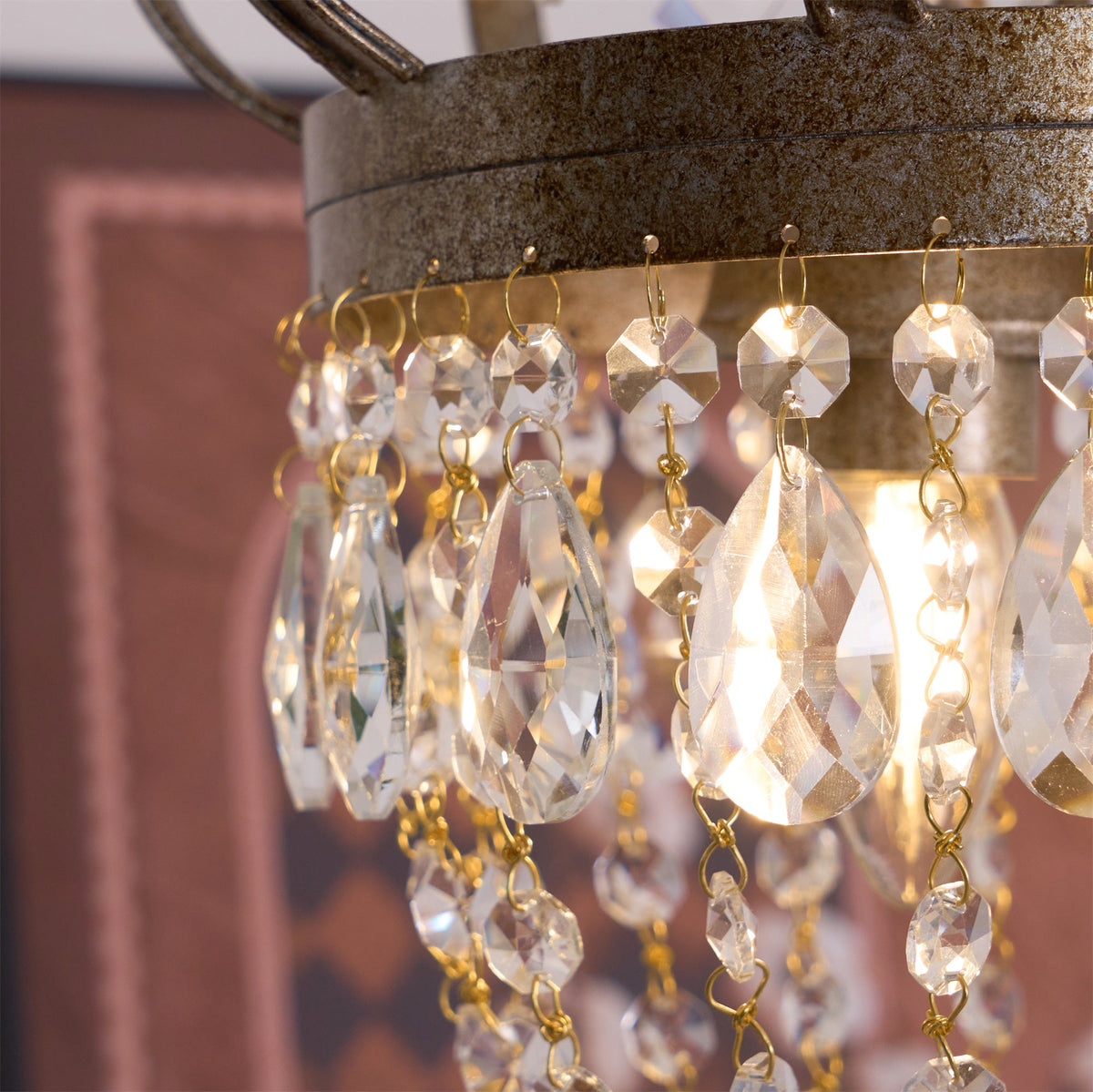Abella Tear Drop Chandelier – Prismatic Crystal Icicle & Wrought Iron Crown Chandelier