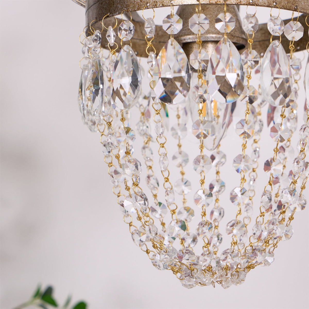 Abella Tear Drop Chandelier – Prismatic Crystal Icicle & Wrought Iron Crown Chandelier