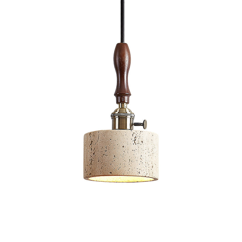 Franciska Pendant Lamp - Travertine Stone & Solid Walnut Wood Minimalist Light