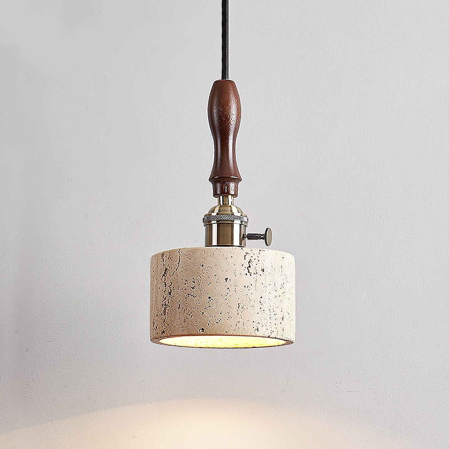 Franciska Pendant Lamp - Travertine Stone & Solid Walnut Wood Minimalist Light